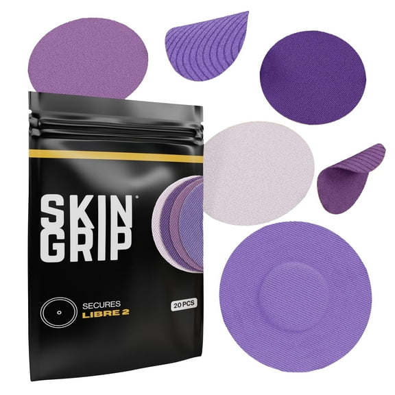 Skin Grip Freestyle Libre 2 & Lingo Patches - 20 Pack, Waterproof CGM Glucose Monitor Adhesive Covers, Durable Long-Lasting Sensor Patches - Purple