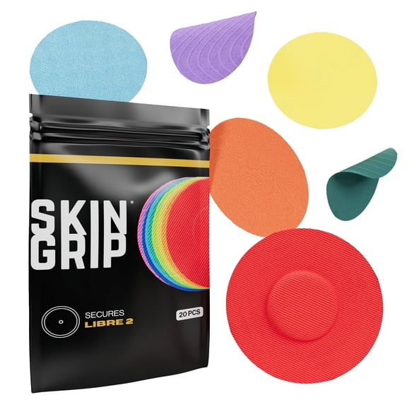 Skin Grip Freestyle Libre 2 & Lingo Patches - 20 Pack, Waterproof CGM Glucose Monitor Adhesive Covers, Durable Long-Lasting Sensor Patches - Rainbow