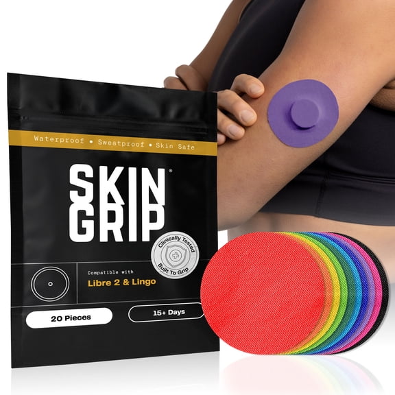 Skin Grip Freestyle Libre 2 & Lingo Patches - 20 Pack, Waterproof CGM Glucose Monitor Adhesive Covers, Durable Long-Lasting Sensor Patches - Rainbow