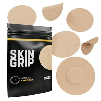 Skin Grip Freestyle Libre 2 & Lingo Patches - 20 Pack, Waterproof CGM Glucose Monitor Adhesive Covers, Durable Long-Lasting Sensor Patches - Tan