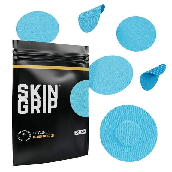 Skin Grip Freestyle Libre 3 Patches - 20 Pack, Waterproof CGM Glucose Monitor Adhesive Covers, Durable Long-Lasting Sensor Patches- Blue