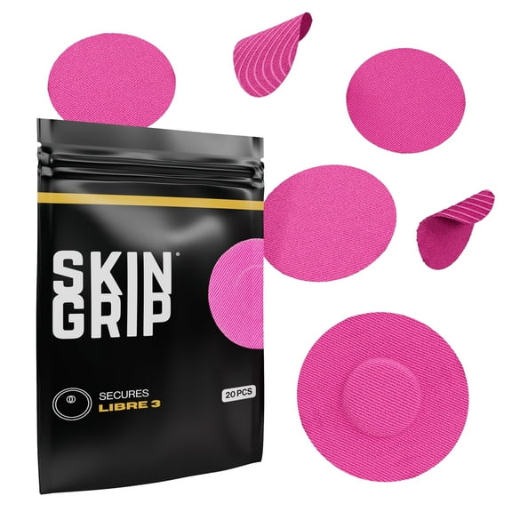 Skin Grip Freestyle Libre 3 Patches - 20 Pack, Waterproof CGM Glucose Monitor Adhesive Covers, Durable Long-Lasting Sensor Patches- Pink