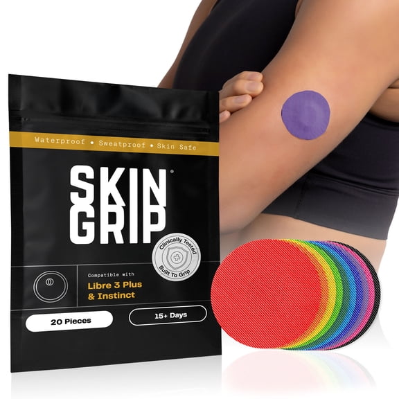 Skin Grip Freestyle Libre 3 Patches - 20 Pack, Waterproof CGM Glucose Monitor Adhesive Covers, Durable Long-Lasting Sensor Patches- Rainbow