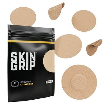 Skin Grip Freestyle Libre 3 Patches - 20 Pack, Waterproof CGM Glucose Monitor Adhesive Covers, Durable Long-Lasting Sensor Patches- Tan