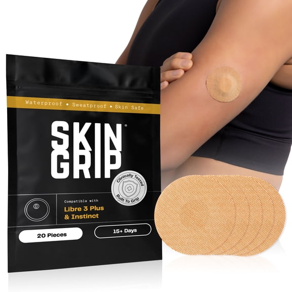 Skin Grip Freestyle Libre 3 Patches - 20 Pack, Waterproof CGM Glucose Monitor Adhesive Covers, Durable Long-Lasting Sensor Patches- Tan