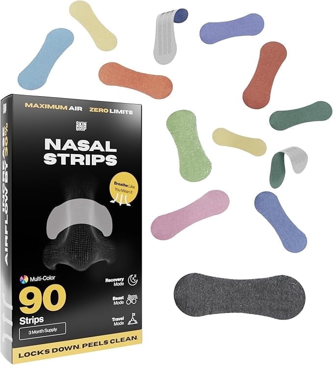 Skin Grip Nasal Strips for Snoring & Breathing – Instant Relief from Nasal Congestion, Drug-Free, All-Day Hold – Sleep Better, Exercise Stronger, Travel Confidently – 90-Day Supply