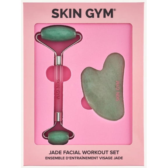 Skin Gym Jade Facial Workout Set with Facial Roller and Sculpty Heart Gua Sha Tools