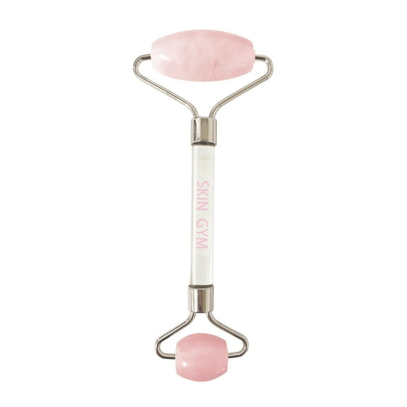 Skin Gym Rose Quartz Facial Roller for De-puffing and Facial Massage, Dual-Ended Small and Large 100% Rose Quartz Stones