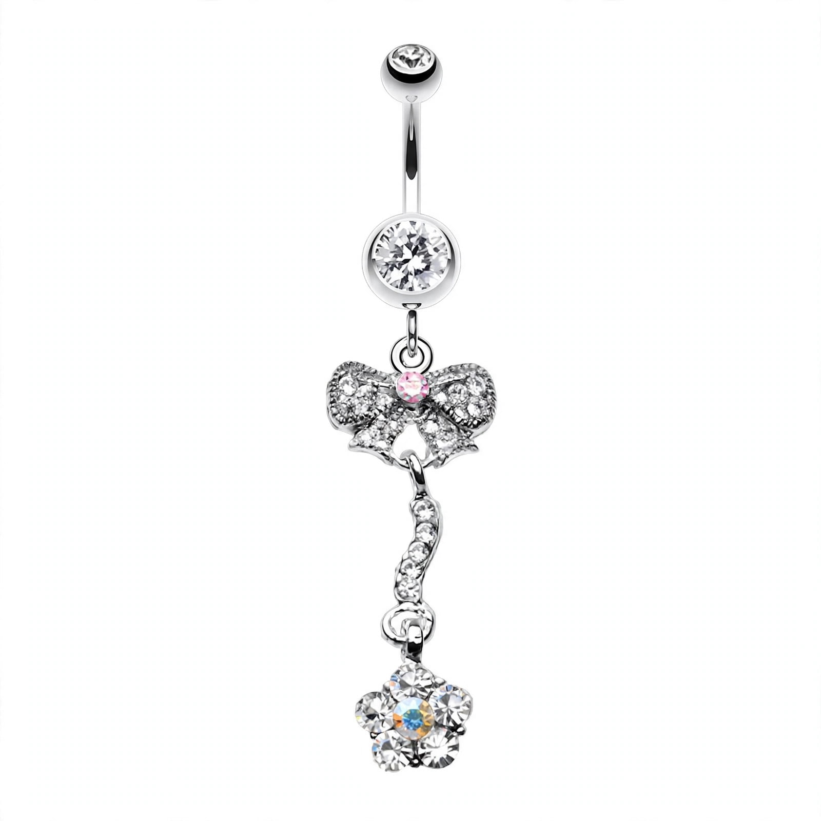 Skin Metals Classy Bow-Tie and Flower 14G Surgical Steel Belly Button ...