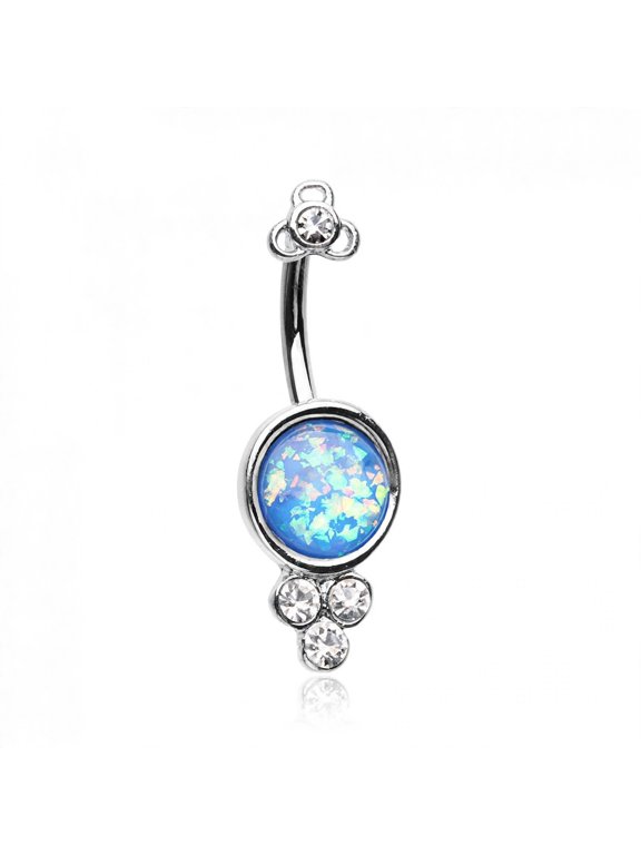 Crop Circles Opal 14G Surgical Steel Belly Button Ring, Clear/Blue