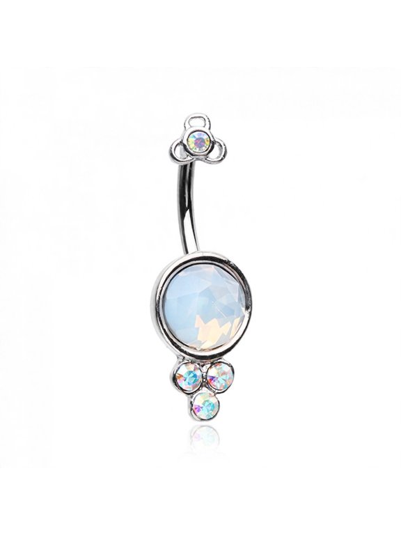 Crop Circles Ornate 14G Surgical Steel Belly Button Ring, Aurora Borealis/White