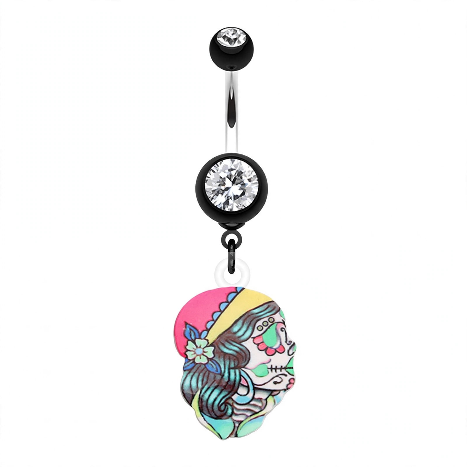 Skin Metals Dia De Los Muertos Retro Skull 14G Surgical Steel Belly ...