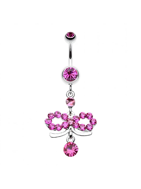 Infinity Dazzle 14G Surgical Steel Belly Button Ring, Fuchsia