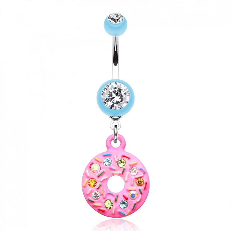 Forestud Light Skin Metals Pink Frosted Sprinkled Donut 14G Surgical Steel Belly ...