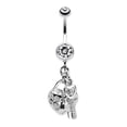 Lock In Button Skin Metals Puffed Heart Lock & Key Charm Dangle 14G Surgical Steel ...
