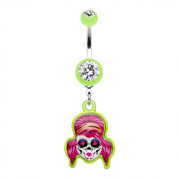 Skin Metals Rockabilly Sugar Skull 14G Surgical Steel Belly Button Ring ...
