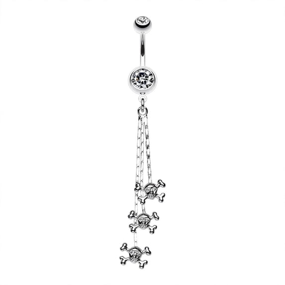 Skin Metals Skull & Crossbones Dangle 14G Surgical Steel Belly Button ...