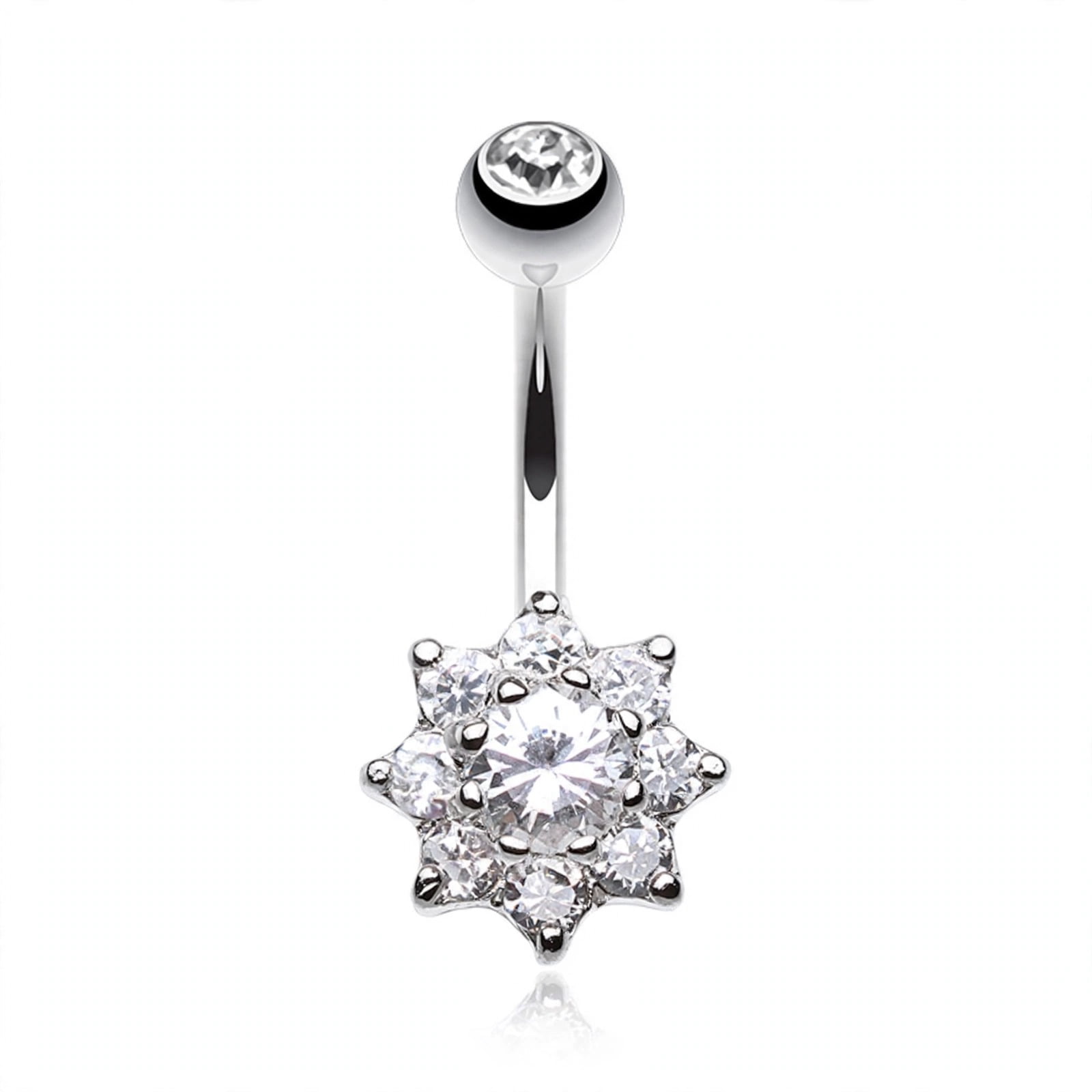 Spring Flower Simpl Skin Metals Spring Flower 14G Surgical Steel Belly Button Ring, Clear ...