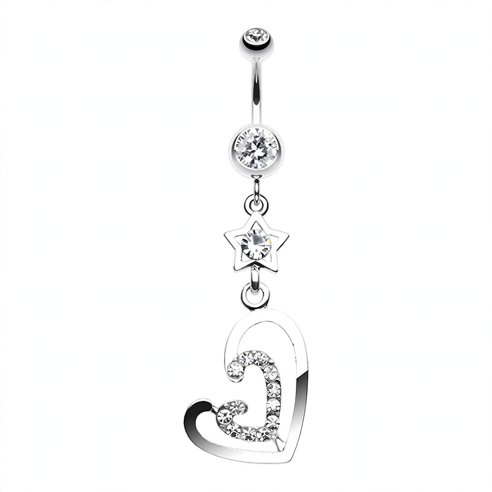 Loop Da Loop Car Skin Metals Star Double Loop Heart 14G Surgical Steel Belly Button Ring ...