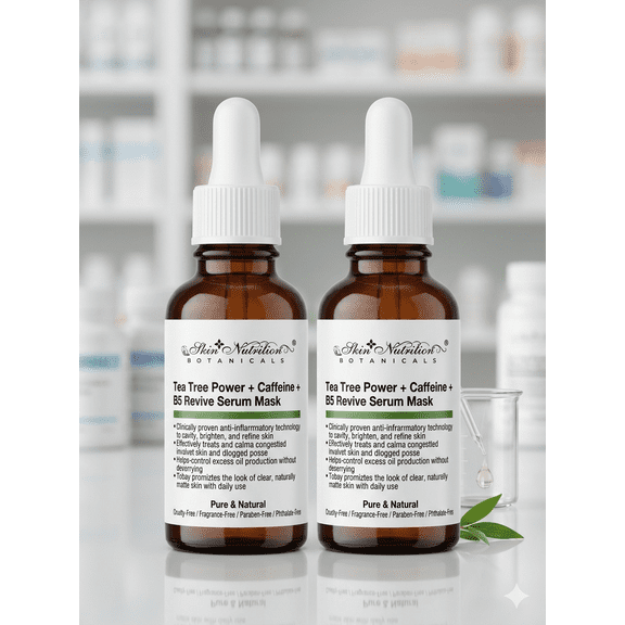 Skin Nutrition Botanicals Tea Tree Power + Caffeine + B5 Revive Serum Mask, 1 fl oz, 2 Pack