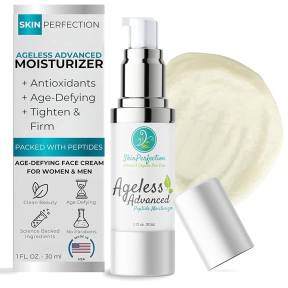 Skin Perfection Advanced Ageless Moisturizer Cream, Multi-Peptide + Hyaluronic Acid Moisturizer for Face and Neck, Progeline, Matrixyl, Synthe 6, Syn-Coll, Tens Up, DMAE, 1 oz