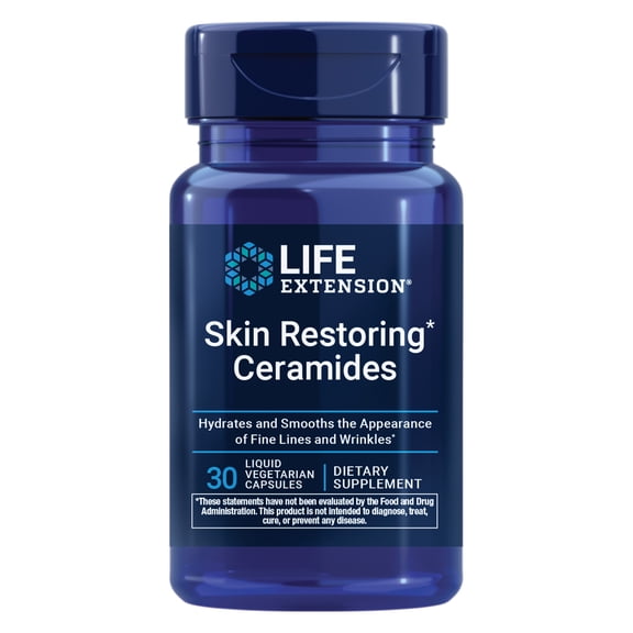 Life Extension Skin Restoring Ceramides – Wheat Oil Extract – Hydrates & Smooths the Appearance of Fine Lines & Wrinkles – Gluten-Free, Non-GMO, 1-Daily, Vegetarian – 30 Liquid Capsules