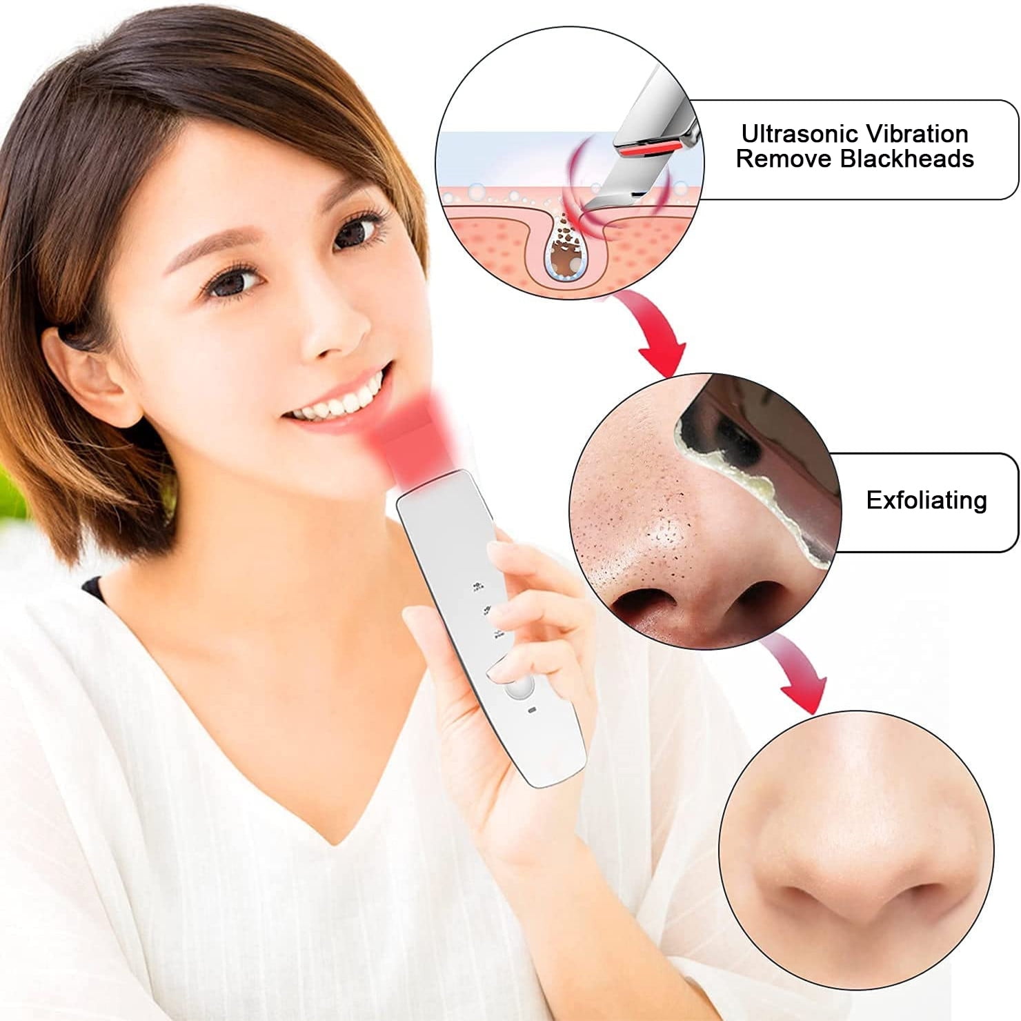 Skin Scrubber Ultrassonic Facial Scrubber ION LED Light Therapy Face
