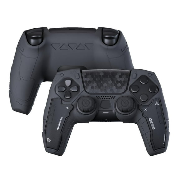 Gamepad Protective Case Set for PS5 Controller with Anti-Slip Silicone Case, 2 Thumb Grip Caps & 2 Skin Stickers-Black