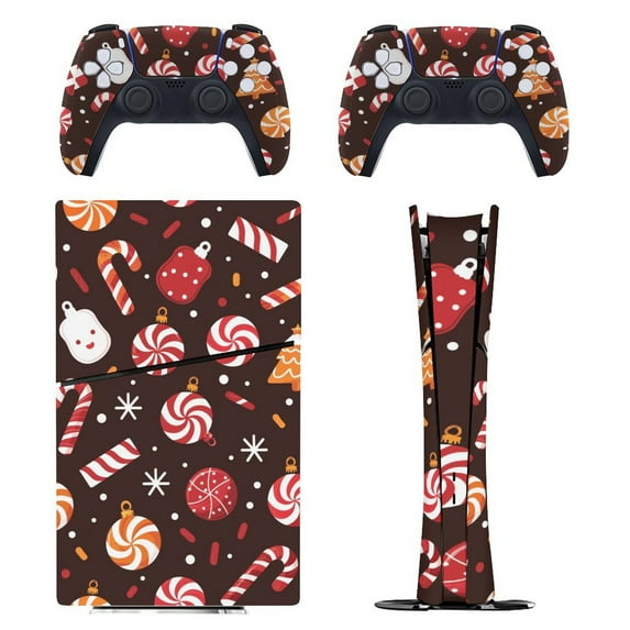 Skin Sticker for PS5 Slim Standard Disc Digital Edition Console and Controllers Decals for Playstation 5 (Christmas Candy Pattern,PS5 Digital Edition)