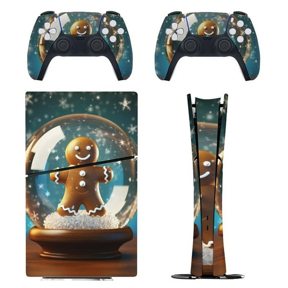Skin Sticker for PS5 Slim Standard Disc Digital Edition Console and Controllers Decals for Playstation 5 (Ginger Snowman Crystal Ball,PS5 Disc Edition)