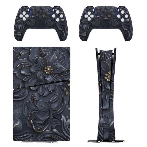 Skin Sticker for PS5 Slim Standard PS5 Pro Disc Digital Edition Console and Controllers Decals for Playstation 5 (Black Gold Embossed ,PS5 Pro Standard)