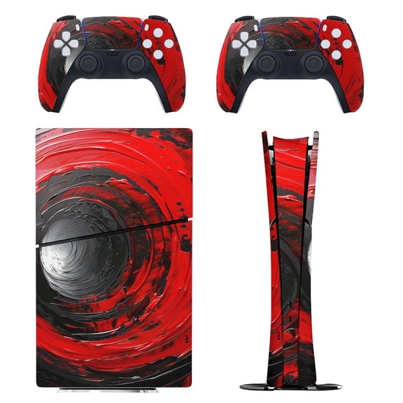 Skin Sticker for PS5 Slim Standard PS5 Pro Disc Digital Edition Console and Controllers Decals for Playstation 5 (Black Red Wave,PS5 Pro Disc Edition)