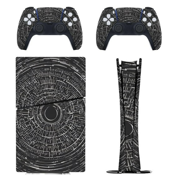 Skin Sticker for PS5 Slim Standard PS5 Pro Disc Digital Edition Console and Controllers Decals for Playstation 5 (Boho Black Circle,PS5 Slim Disc Edition)