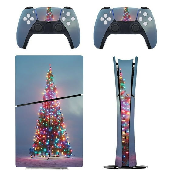 Skin Sticker for PS5 Slim Standard PS5 Pro Disc Digital Edition Console and Controllers Decals for Playstation 5 (Christmas Tree Light,PS5 Pro Disc Edition)