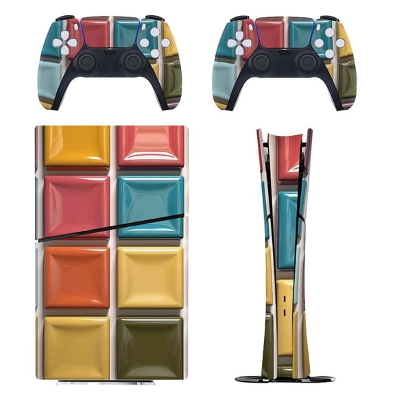 Skin Sticker for PS5 Slim Standard PS5 Pro Disc Digital Edition Console and Controllers Decals for Playstation 5 (Colorful Abstract Vibrant Ceramic Geometric Pattern,PS5 Slim Disc Edition)