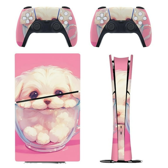 Skin Sticker for PS5 Slim Standard PS5 Pro Disc Digital Edition Console and Controllers Decals for Playstation 5 (Cute Dog In Teacup ,PS5 Pro Standard)