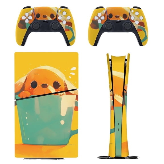Skin Sticker for PS5 Slim Standard PS5 Pro Disc Digital Edition Console and Controllers Decals for Playstation 5 (Cute Dog In Teacup,PS5 Slim Disc Edition)