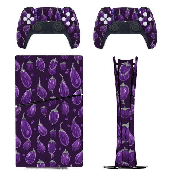 Skin Sticker for PS5 Slim Standard PS5 Pro Disc Digital Edition Console and Controllers Decals for Playstation 5 (Dark Eggplant Pattern,PS5 Pro Disc Edition)
