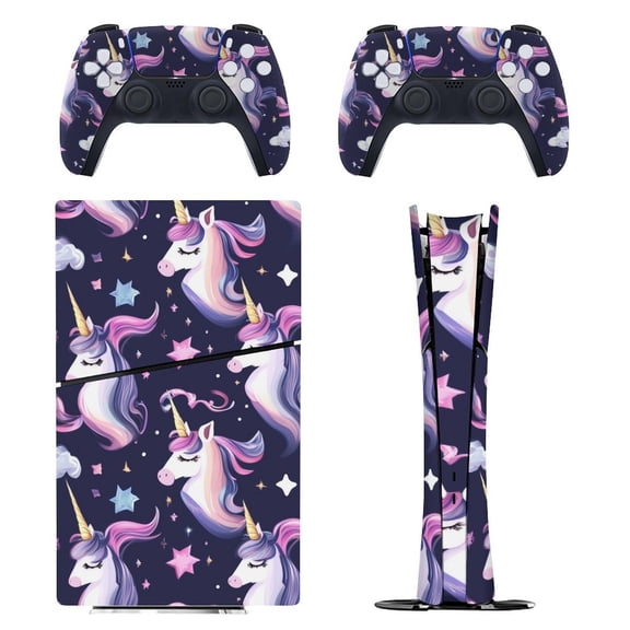 Skin Sticker for PS5 Slim Standard PS5 Pro Disc Digital Edition Console and Controllers Decals for Playstation 5 (Dark Unicorn Pattern,PS5 Pro Disc Edition)
