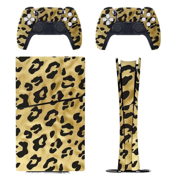 Skin Sticker for PS5 Slim Standard PS5 Pro Disc Digital Edition Console and Controllers Decals for Playstation 5 (Gold Leopard Print,PS5 Slim Disc Edition)