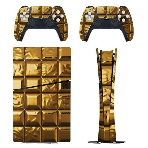 Skin Sticker for PS5 Slim Standard PS5 Pro Disc Digital Edition Console and Controllers Decals for Playstation 5 (Golden Metallic,PS5 Slim Disc Edition)
