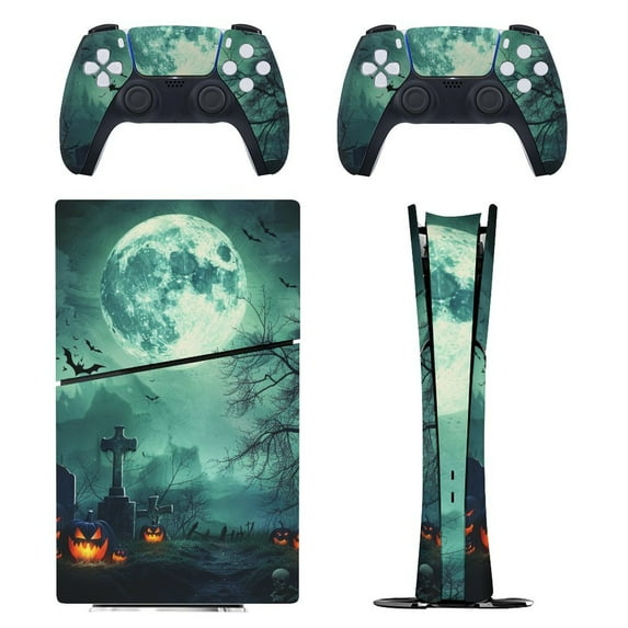 Skin Sticker for PS5 Slim Standard PS5 Pro Disc Digital Edition Console and Controllers Decals for Playstation 5 (Halloween Night Spooky,PS5 Pro Disc Edition)