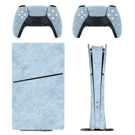 Skin Sticker for PS5 Slim Standard PS5 Pro Disc Digital Edition Console and Controllers Decals for Playstation 5 (Light Blue Denim Pattern Texture,PS5 Slim Disc Edition)