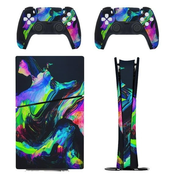 Skin Sticker for PS5 Slim Standard PS5 Pro Disc Digital Edition Console and Controllers Decals for Playstation 5 (Liquid Marbling Paint Background,PS5 Pro Disc Edition)
