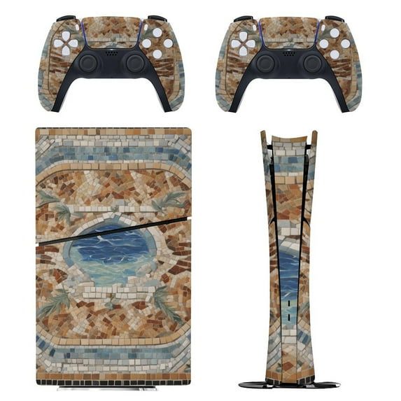 Skin Sticker for PS5 Slim Standard PS5 Pro Disc Digital Edition Console and Controllers Decals for Playstation 5 (Mediterranean Style Mosaic Around,PS5 Pro Disc Edition)