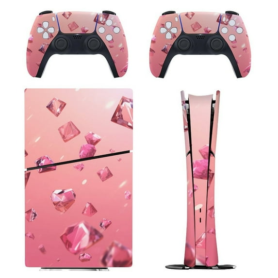 Skin Sticker for PS5 Slim Standard PS5 Pro Disc Digital Edition Console and Controllers Decals for Playstation 5 (Pink Diamonds Fallen,PS5 Slim Disc Edition)