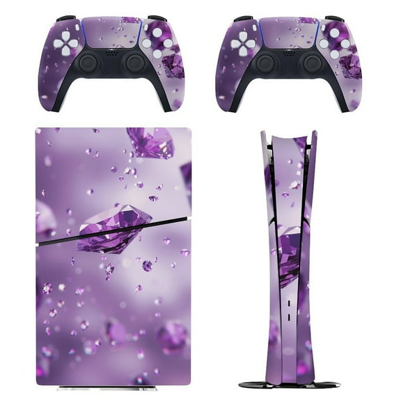 Skin Sticker for PS5 Slim Standard PS5 Pro Disc Digital Edition Console and Controllers Decals for Playstation 5 (Purple Diamonds,PS5 Pro Disc Edition)