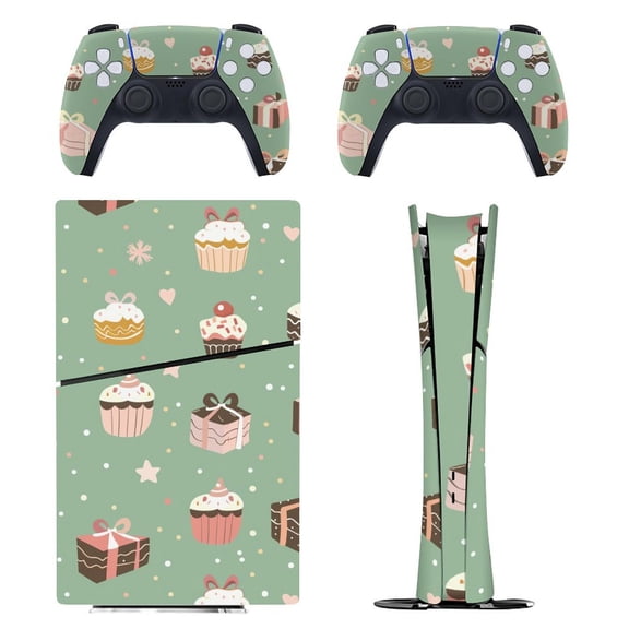 Skin Sticker for PS5 Slim Standard PS5 Pro Disc Digital Edition Console and Controllers Decals for Playstation 5 (Snow Cake Gift Christmas ,PS5 Pro Standard)