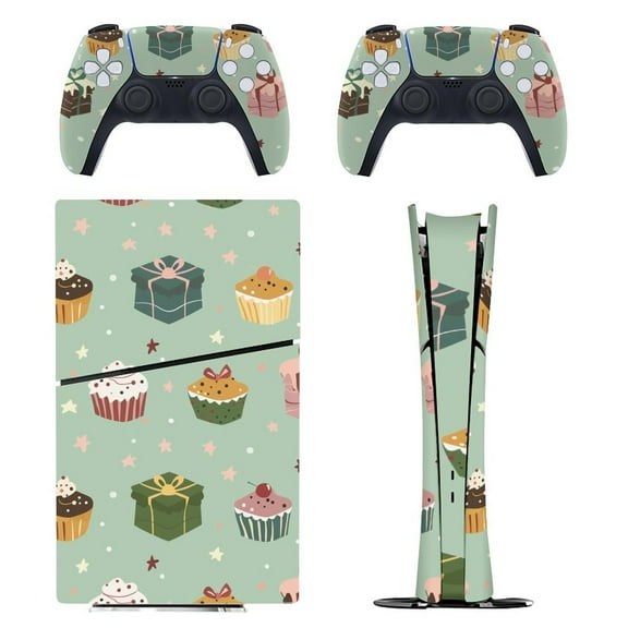 Skin Sticker for PS5 Slim Standard PS5 Pro Disc Digital Edition Console and Controllers Decals for Playstation 5 (Snow Cake Gift Christmas ,PS5 Pro Standard)