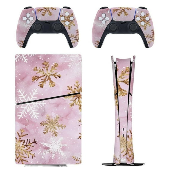 Skin Sticker for PS5 Slim Standard PS5 Pro Disc Digital Edition Console and Controllers Decals for Playstation 5 (Snow Flake Christmas,PS5 Pro Disc Edition)